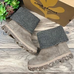 NIB Cool Planet By Steve Madden Restt Faux Shearling Bootie 8.5M Grey Fab